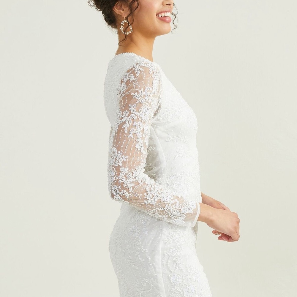 Elegant White Lace Long-Sleeve Mini Dress - Alter’d State - Picture 2 of 5